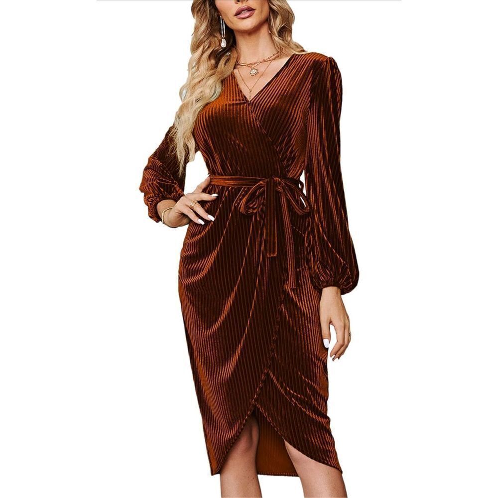 NEW Velvet Ribbed Wrap Dress Midi Dress S NO BELT
